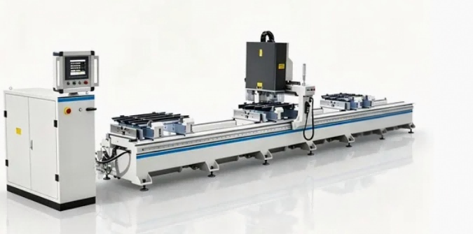 Dhuwur-Precision 4-Kepala CNC Aluminium Curtain Wall Drilling Machine